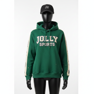 Sudadera con Capucha para Mujer, Algodón GSM, Poliéster, Felpa, Paneles de Manga en Contraste Verde, Logotipo Bordado Personalizado, Sudaderas Básicas para Mujer - Product Image 6