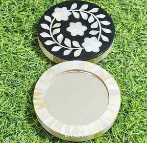 Handcrafted Wooden Compact Makeup Mirror Floral <b>Mother</b>-of-Pearl Inlay Artisan-Made Personalized <b>Birthday</b> <b>Gift</b> Vanity Mirrors - Product Image 2