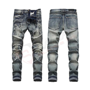 Jeans de motorista de alta calidad para hombre, pantalones vaqueros rasgados desgastados, Pantalones vaqueros de Motor con parches rayados, pantalones vaqueros para hombre - Product Image 1