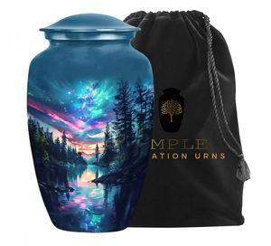 Urne funéraire artisanale en aluminium durable et écologique pour cendres humaines, thème forêt, couleur personnalisée, 10 pouces, avec sac en velours - Product Image 3