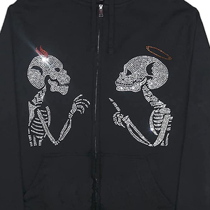 Sweats à capuche avec fermeture éclair intégrale squelette personnalisés sweat-shirt pour hommes en coton avec impression sur toute la surface du visage avec fermeture éclair squelette avec strass sweats à capuche pour hommes - Product Image 3