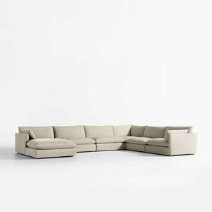 Unwind Modular 6-Piece L-Shaped <b>Slipcovered</b> Sectional <b>Sofa</b> Set Chaise Lounge Fabric One Seat Furniture Sponge Filling Material - Product Image 1