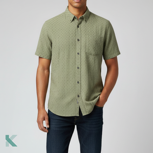 98% Cotton 2% Spandex 160 GSM Breathable Lightweight Spring Solid Casual <b>Seersucker</b> <b>Shirt</b> ODM Supply - Product Image 1