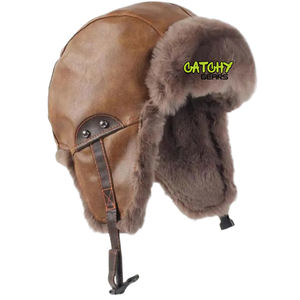 Chapeau d'aviateur en peau de mouton marron PREMIUM, véritable fourrure de mouton doublée, chapeau d'hiver en cuir - Product Image 4