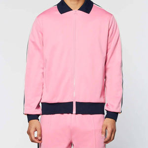 Custom Pink Track Suit with Color Striped Sleeves and Pants <b>Zip</b> <b>Up</b> <b>Jacket</b> Set Casual Sportswear for Men - Product Image 6