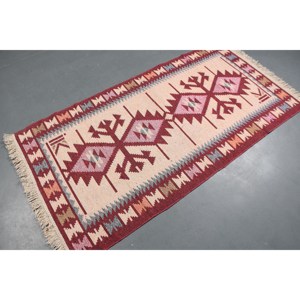 พรมวินเทจขนาด 3.1x6.1 ฟุต พรมตกแต่งสไตล์ตุรกี พรมลายต้นไม้และพืชสีแดงเบจ ทำจากขนสัตว์ - Product Image 1