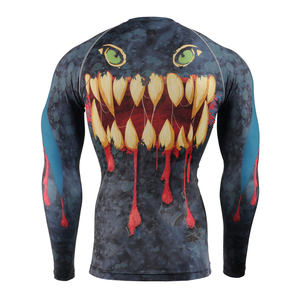 Personalizar Logo Sublimado Transpirable Antibacteriano Manga Larga Rash Guard para Hombres MMA BJJ Camisa de Compresión Top de Entrenamiento - Product Image 4