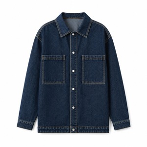 <b>Men</b>’s Custom Dark Blue Denim <b>Jacket</b> | Relaxed Fit Utility <b>Trucker</b> <b>Jacket</b> with Dual Front Pockets | Vintage Washed Jean <b>Jacket</b> - Product Image 1