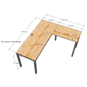 UConcept System L-Shaped <b>Desk</b> 160cm <b>Solid</b> <b>Wood</b> Main Tabletop Minimalist Steel Frame Assembly Required for Bedroom Use-HBUC019 - Product Image 3
