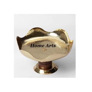 Bol à nourriture en acier inoxydable martelé et en bois avec une forme ronde de qualité supérieure, bol à servir pour les bonbons en vrac - Product Image 1