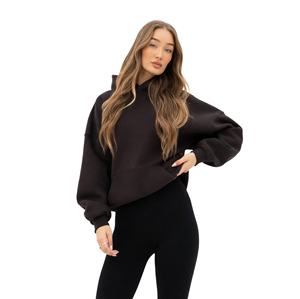 Sweat-shirt oversize pour femme en coton 50% et polyester 50%, couleur chocolat brun, streetwear, épaules tombantes, coupe décontractée, vêtements d'hiver - Product Image 3