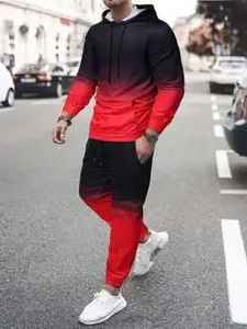 Conjunto de chándal para correr de dos piezas para hombre, ropa de calle sólida de entrenamiento informal de talla grande ajustada para invierno - Product Image 3