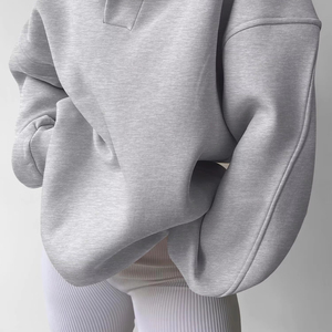 Ensemble sweat-shirt et short long pour femme OEM 2025, logo personnalisé, couleur unie, col en V, coupe ample, décontracté, 2 pièces pour l'hiver - Product Image 4