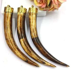 Colgante de diente de lobo natural al por mayor, dientes de animales chapados y abalorio de hueso turquesa para joyería para colgante - Product Image 2