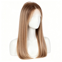 Perruque synthétique transparente à dentelle frontale pour femmes, perruque droite brun clair avec racine des cheveux naturelle pré-épilée, usage quotidien