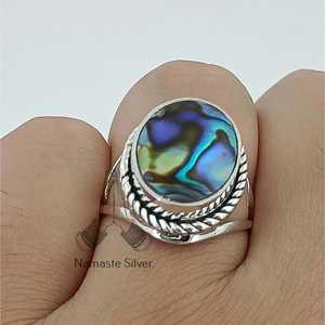 <b>Abalone</b> Silver Ring Boho Handmade Inlay Paua <b>Shell</b> Ring Licensed Private Boho Gift for Her Featuring Unique <b>Abalone</b> Jewelry - Product Image 4