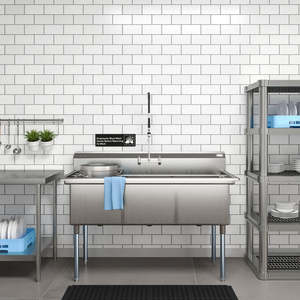 อ่างล้างจานสแตนเลส18เกจสำหรับห้องครัวเชิงพาณิชย์60-in สามช่อง18X24X14ชามล้างจานฆ่าเชื้อ - Product Image 6