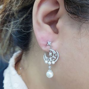 Pendientes de perlas de circonia cúbica para mujer, joyería de cobre, fiesta de moda, odm, oem, obm, novedad de 2023, listo para enviar - Product Image 2