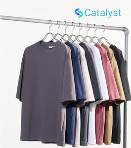 เสื้อยืดคอกลมโอเวอร์ไซส์ใส่ได้ทั้งชายและหญิงคอกลมคอตตอน265gsm ลำลองปล่อยลงไหล่ซักได้สไตล์วินเทจรูปแบบสีทึบพัฟเปล่า - Product Image 1