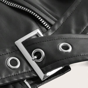 แจ็กเก็ตขี่มอเตอร์ไซค์หนังแท้สำหรับผู้หญิงเสื้อแจ็กเก็ตมอเตอร์ไซค์ทรงสลิมฟิตไม่สมมาตรมีซิปแบบคลาสสิก - Product Image 6