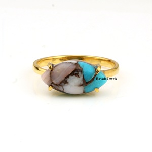 Haute Qualité Argent 925 Sterling Rhodium Plaqué Prong Réglage Anneau Femmes Naturel Rose Opale Cuivre Turquoise Marquise 7x14mm - Product Image 1