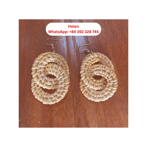 Pendientes de hoja de ratán hechos a mano-100% pendientes de gota de ratán tejidos a mano precio competitivo Venta barata muestra gratis - Product Image 3