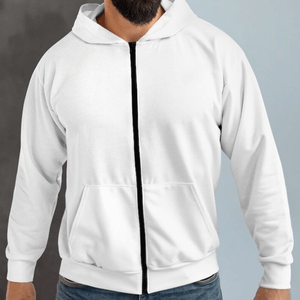 Sudadera con capucha blanca informal con cremallera para hombre de alta calidad, sudadera de mezcla de algodón con cremallera bloqueada por Color, Top básico para hombre - Product Image 3