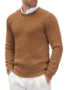 Haute qualité coton hommes col rond épais printemps décontracté pulls en tricot en gros câble tricot mince pull couleur unie automne - Product Image 6