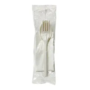 OEM Service Eco Friendly Biodegradable 7 Inch White Cornstarch Cutlery Disposable Spoon and Fork With Napkin 50sets