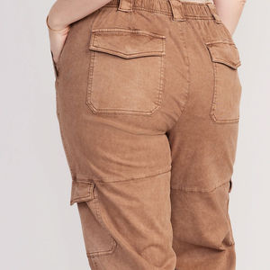 Pantalon cargo évasé en toile 100% coton, imperméable, respirant, écologique, pour femmes, avec logo brodé personnalisé, streetwear - Product Image 6