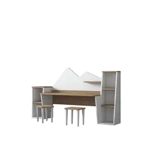 Rani DL101 Desk and Two Stools Set For Kids Children Table For Study and Play S-Walnut White Color Wholesale Furniture 2003