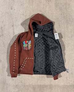 Personalizado de gran tamaño de peso pesado Vintage Stone Wash apliques bordado parche desgastado Rhinestone Boxy Zip up Sudadera con capucha para hombres - Product Image 1