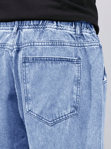 Jeans Casuales para Hombre, Diseño Personalizado ODM, Ecológicos, Ligeros, Color Azul Sólido, Estilo Urbano, Corte Recto Holgado, Técnica de Tejido de Punto Lavado - Product Image 4