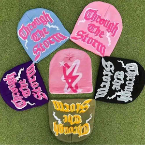 Gorros de invierno informales para hombre y mujer de Color sólido al por mayor, gorros con estampado de hojaldre, gorros tejidos en blanco cálidos para Otoño e Invierno - Product Image 5