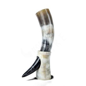 Genuine Quality Handmade Viking Medieval Ceramic Beer Wine Horn Brass Moulding Stand Quality Ceramic <b>Cups</b> for Christmas Party - Product Image 4