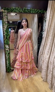 Último diseñador boda fiesta y ocasión desgaste único Digital impreso Sari indio Georgette adornado Sari para mujeres - Product Image 2