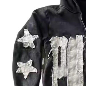 Sudadera con Capucha para Hombre 2024, Diseño Desgastado con Bordado, Tejido de Algodón/Poliéster Transpirable, Cierre de Cremallera, Color Sólido, Personalizable, Invierno - Product Image 4