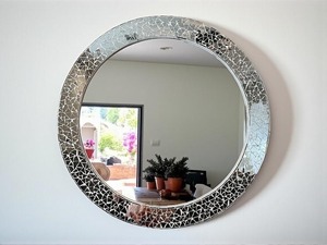 Modern Industrial Design Handmade Eco-Friendly Glass Shaped <b>Mosaic</b> Wall <b>Mirror</b> Blue Stone Sea Shell for Home Decoration Wedding - Product Image 2