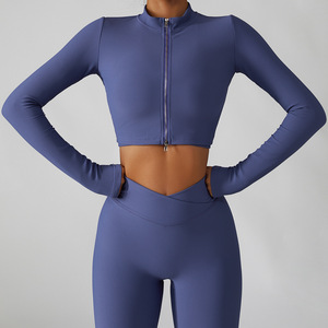 2025 personnalisé côtelé veste Sport soutien-gorge et croisé taille v coupe Leggings ensemble femmes Yoga Gym Fitness ensembles - Product Image 1
