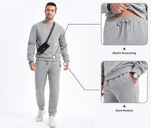 RTS haute qualité 100% coton hommes survêtement tissu doux Jogging pantalon de survêtement et ensemble de sweat à capuche respirant pour l'hiver - Product Image 3