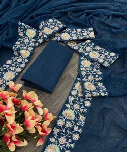 SEQUENCE DE BRODERIE GEORGETTE ATTRACTIVE AVEC BLOUSE NON COUCHÉE VÊTEMENT DE FÊTE PRIX DE GROS VÊTEMENT ETHNIQUE BLEU - Product Image 4