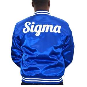 Chaqueta Bomber Phi Beta Sigma 1914 Blu Phi Acabado satinado azul real con bordado de chenilla Crest & Sigma Back Design - Product Image 2