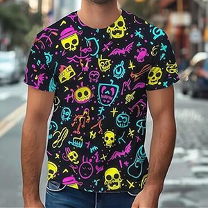 T-shirt de base pour hommes en coton coloré avec manches courtes/sans col imprimé Motif Technics OEM Origine du Vietnam - Product Image 3