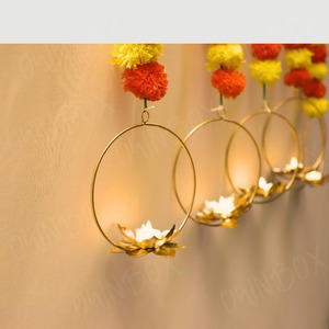 Suspension murale en marigold avec porte-bougie chauffe-plat en métal, guirlandes de 1,5 m pour Diwali, mariage, décoration de fête à domicile, porte-bougie chauffe-plat en lotus - Product Image 4