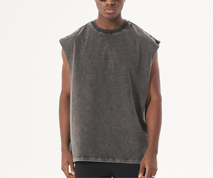 เสื้อกล้ามผู้ชายแนวสตรีทไซส์พิเศษเสื้อกล้ามฮิปฮอปวินเทจซักกรดแขนกุด - Product Image 1