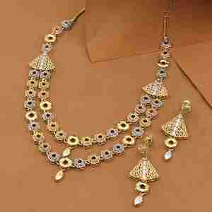 Juego de Collar y Aretes de Cadena de Caja Chapada en Oro de 3 Tonos al por Mayor, Joyería de Moda de Latón Multitono para Aniversario de Bodas - Product Image 1