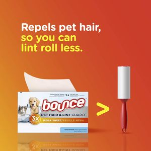 Feuilles de séchage Bounce Mega pour linge et tissus, anti-poils d'animaux et anti-bouloches, adoucissant textile avec 3X anti-poils, non parfumé - Product Image 4