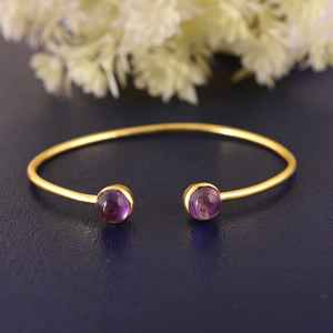 Wholesale Custom Gold Tone Double Amethyst Fashion Cuff Adjustable <b>Bangle</b> <b>Bracelets</b> Jewelry - Product Image 2