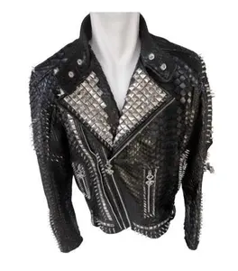 Chaqueta de cuero Punk en relieve de cocodrilo negro de carretera chaqueta Punk genuina para hombres y mujeres