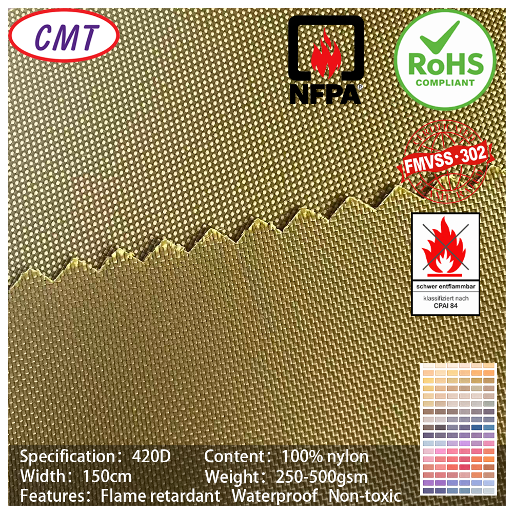 420D Nylon Oxford Fabric with PVC Coating, Flame-Retardant and Environmentally Friendly